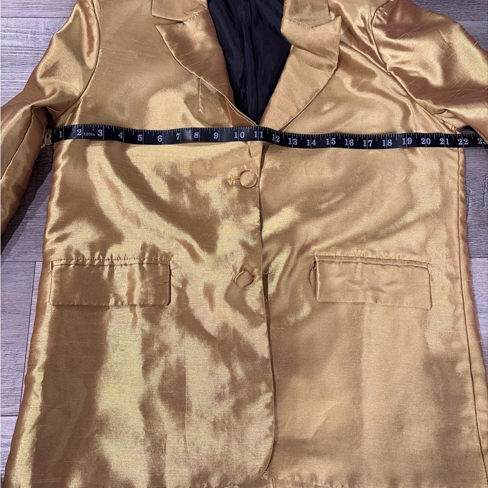 Chendayi -Gold Satin Blazer Jacket • Metallic Statement Evening Party Chic 💛 - Picture 7 of 7